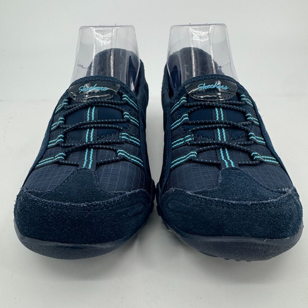 Skechers Breathe Easy Shoes WOMENS Navy Blue Suede Leather Slip On Sneakers 6.5 - Picture 3 of 8